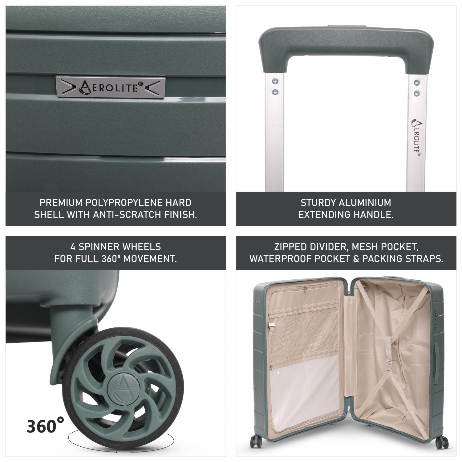 Aerolite 28” Large 100L Lightweight Polypropylene (PP) Check-In Suitcase – Hard Shell Luggage with Spinner Wheels, TSA Lock & Waterproof Pocket, Green