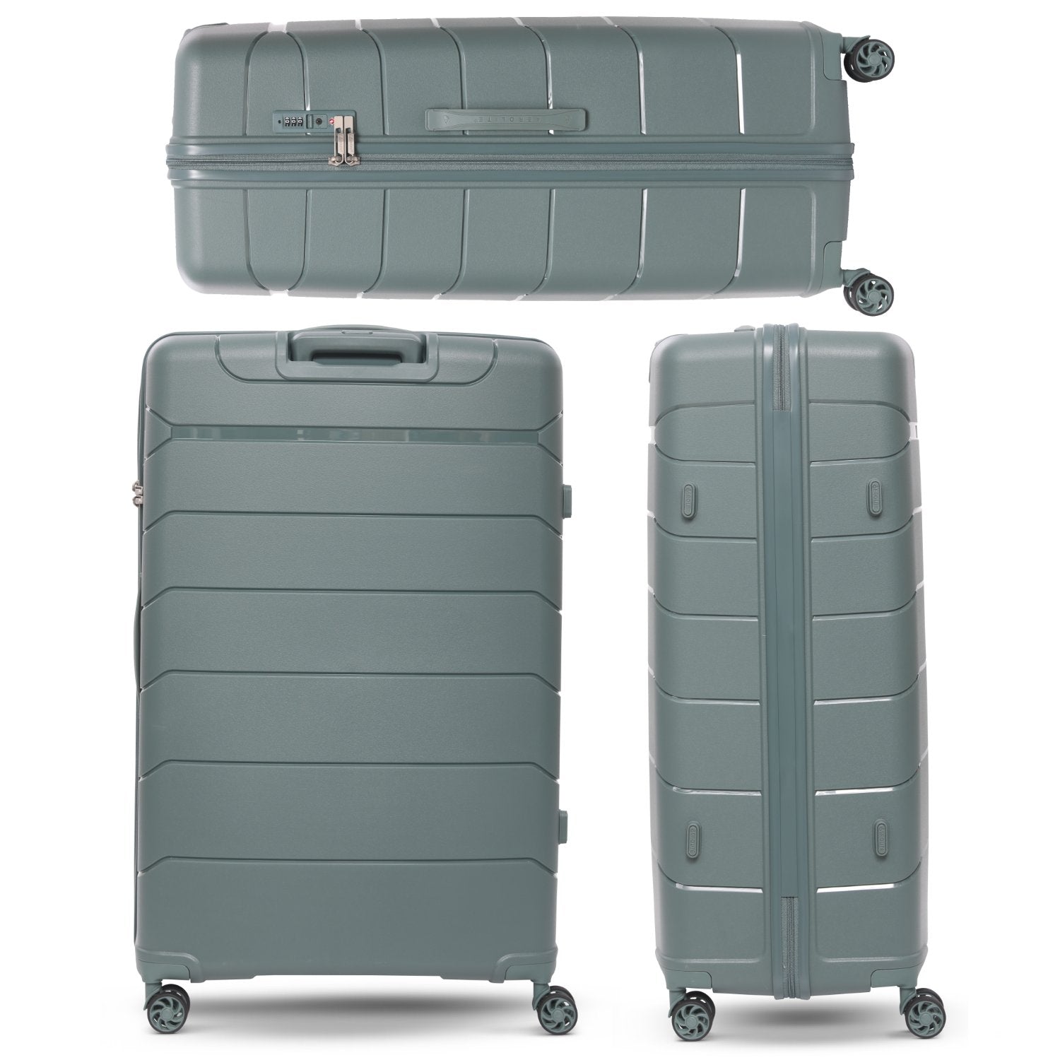 Aerolite Premium PP 4 Piece Hard Shell 4 Dual Wheel Spinner Travel Luggage Suitcase Set , Expandable Cabin + Medium + Large + Extra Large - Dark Green