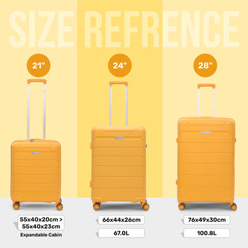 Aerolite Premium PP 3-Piece Luggage Set, Lightweight Polypropylene Hard Shell Suitcases with 4 Dual Spinner Wheels & TSA Lock, Expandable Cabin (21”), Medium (24”), Large (28”), Expandable Carry-On Case Included – Mango