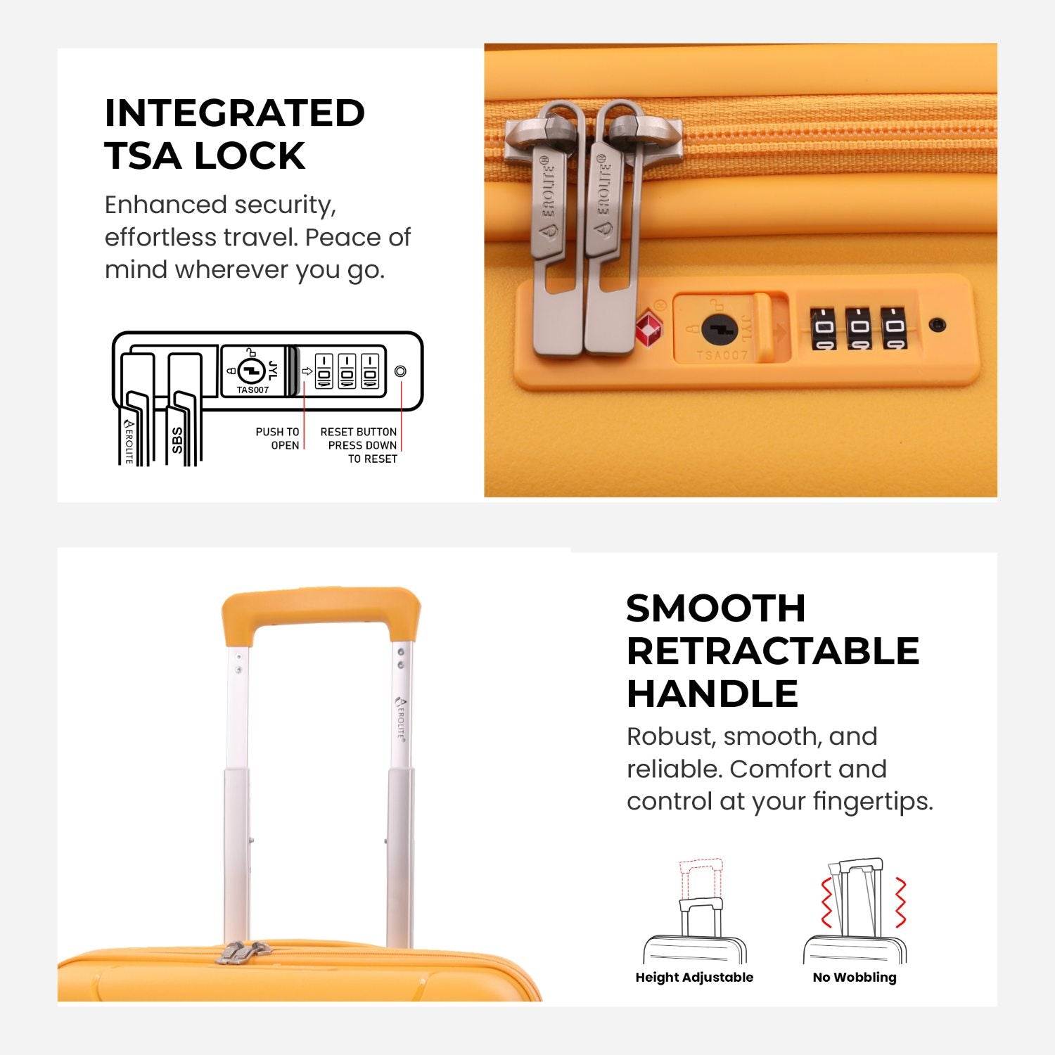 Aerolite Premium PP Expandable Cabin Suitcase 55x40x20cm to 55x40x23cm, Ryanair & Wizz Air Priority Max Size, Lightweight Polypropylene Hard Shell Carry-On with 4 Wheels & TSA Lock - Mango