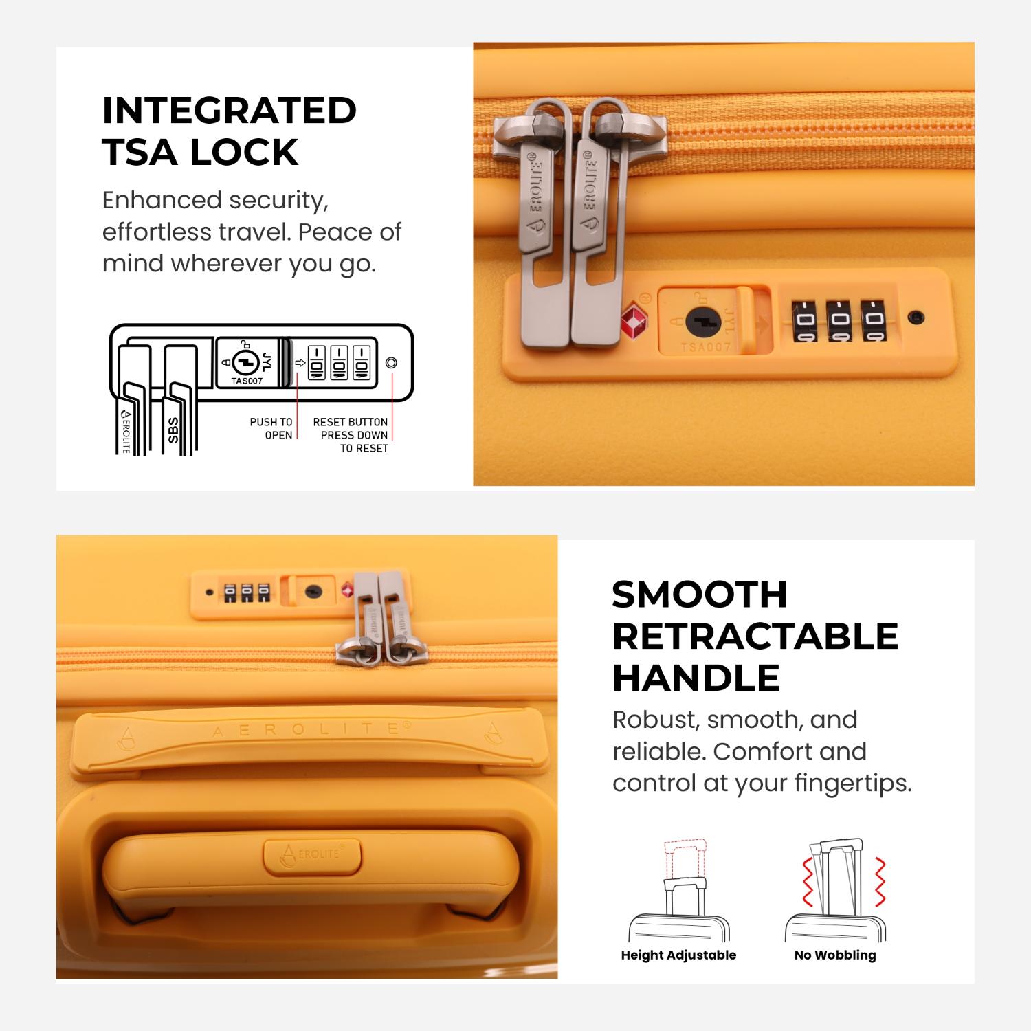 Aerolite Premium PP 3-Piece Luggage Set, Lightweight Polypropylene Hard Shell Suitcases with 4 Dual Spinner Wheels & TSA Lock, Expandable Cabin (21”), Medium (24”), Large (28”), Expandable Carry-On Case Included – Mango
