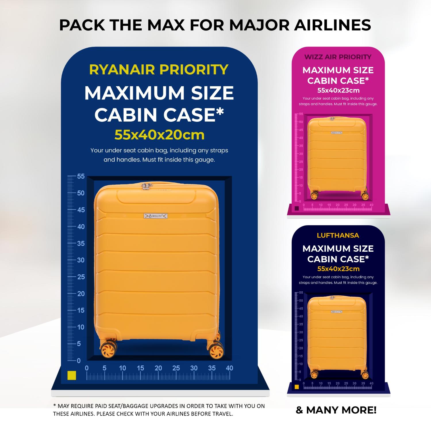 Aerolite Premium PP 2-Piece Luggage Set, Lightweight Polypropylene Hard Shell Suitcases with 4 Dual Spinner Wheels & TSA Lock, Expandable Cabin (21”), Large (28”), Expandable Carry-On Case Included – Mango