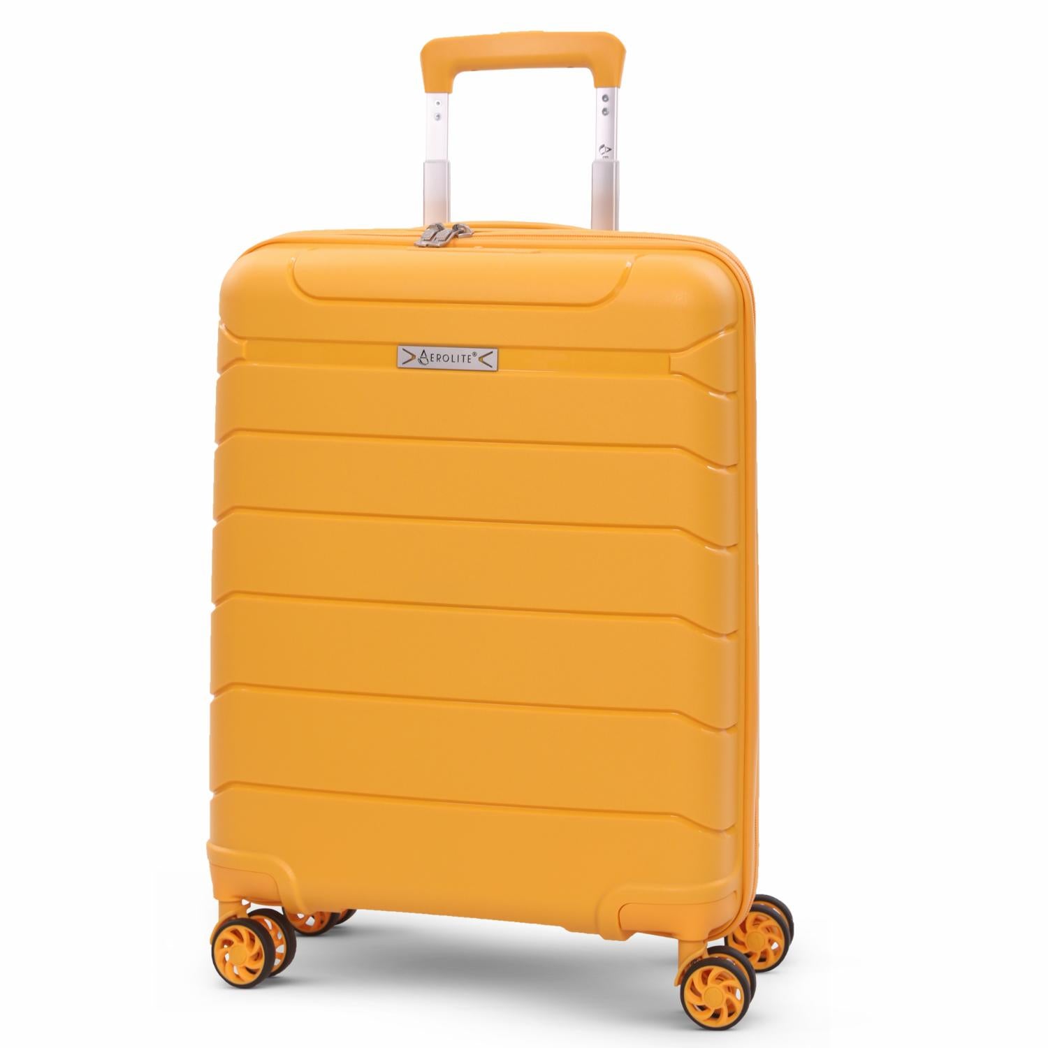 Aerolite Premium PP 3-Piece Luggage Set, Lightweight Polypropylene Hard Shell Suitcases with 4 Dual Spinner Wheels & TSA Lock, Expandable Cabin (21”), Medium (24”), Large (28”), Expandable Carry-On Case Included – Mango
