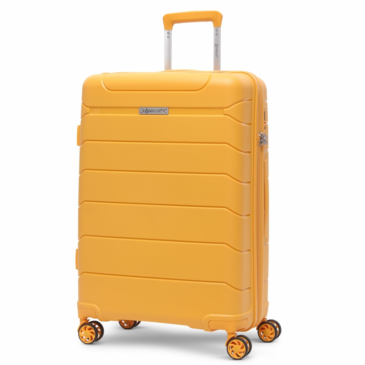 Aerolite Premium PP 3-Piece Luggage Set, Lightweight Polypropylene Hard Shell Suitcases with 4 Dual Spinner Wheels & TSA Lock, Expandable Cabin (21”), Medium (24”), Large (28”), Expandable Carry-On Case Included – Mango