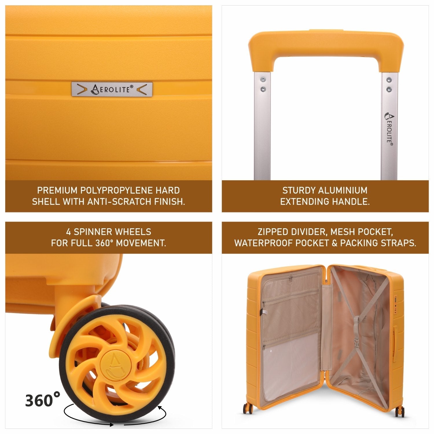 Aerolite Premium PP 2-Piece Luggage Set, Lightweight Polypropylene Hard Shell Suitcases with 4 Dual Spinner Wheels & TSA Lock, Expandable Cabin (21”), Large (28”), Expandable Carry-On Case Included – Mango