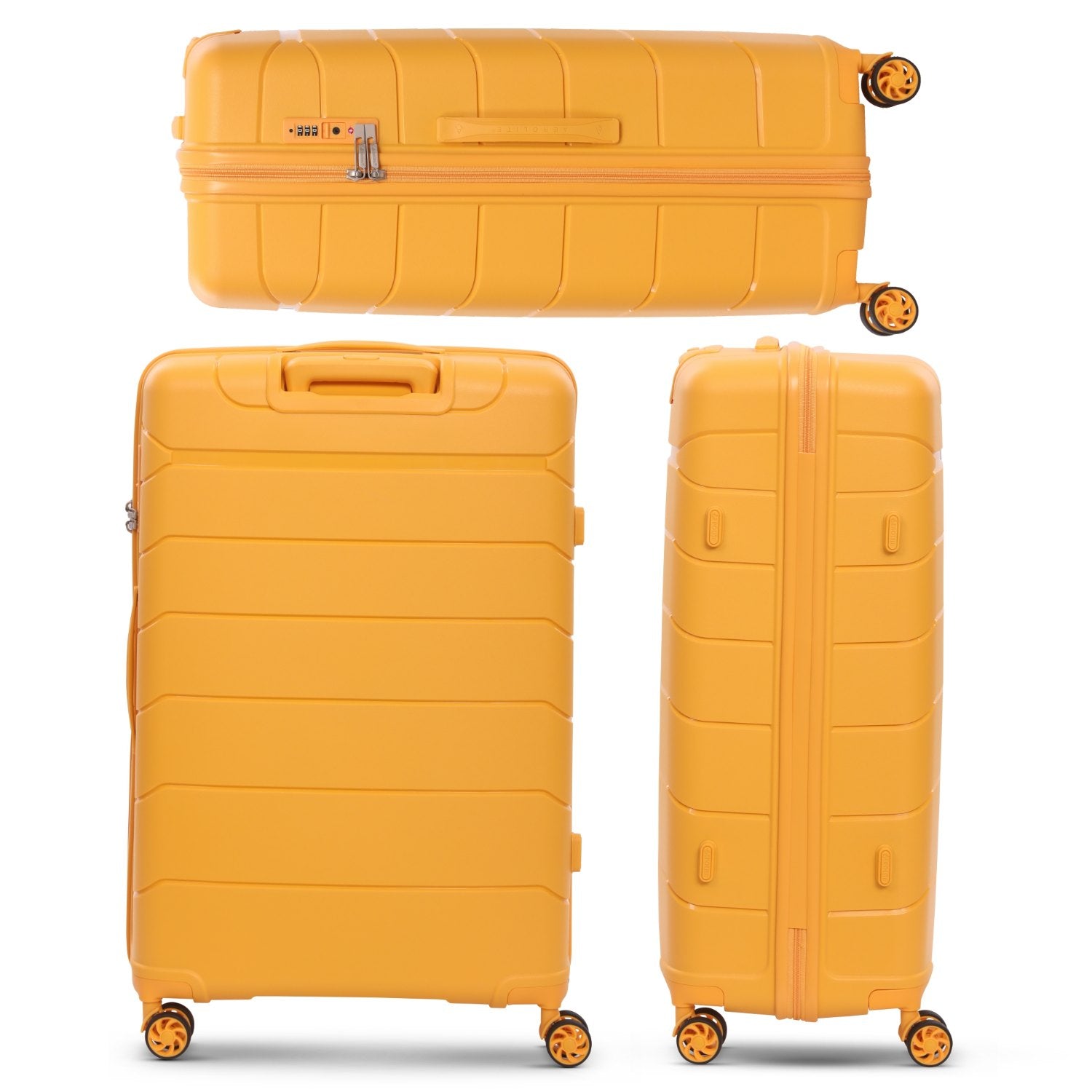 Aerolite Premium PP 3-Piece Luggage Set, Lightweight Polypropylene Hard Shell Suitcases with 4 Dual Spinner Wheels & TSA Lock, Expandable Cabin (21”), Medium (24”), Large (28”), Expandable Carry-On Case Included – Mango