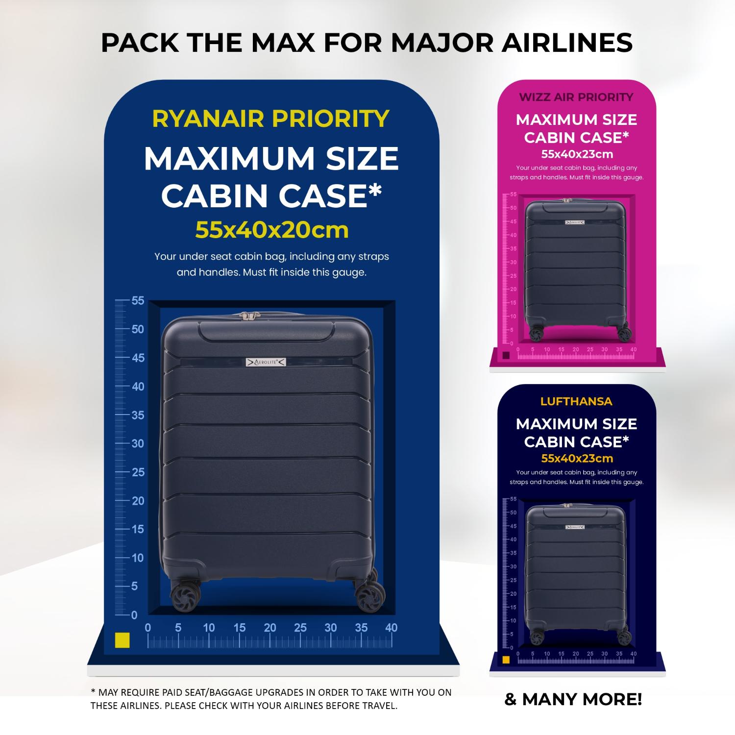 Aerolite Premium PP 2-Piece Luggage Set, Lightweight Polypropylene Hard Shell Suitcases with 4 Dual Spinner Wheels & TSA Lock, Expandable Cabin (21”), Large (28”), Expandable Carry-On Case Included – Navy