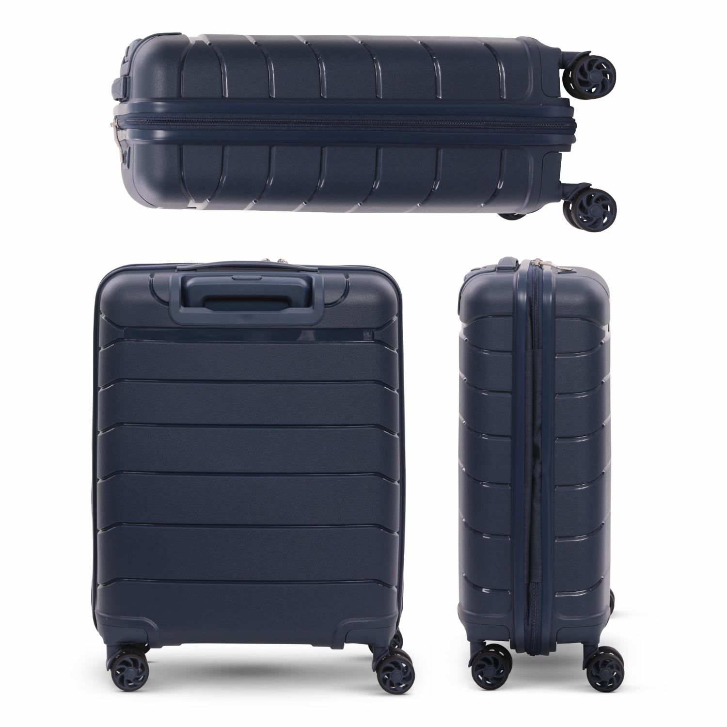 Aerolite Premium PP 3-Piece Luggage Set, Lightweight Polypropylene Hard Shell Suitcases with 4 Dual Spinner Wheels & TSA Lock, Expandable Cabin (21”), Medium (24”), Large (28”), Expandable Carry-On Case Included – Navy