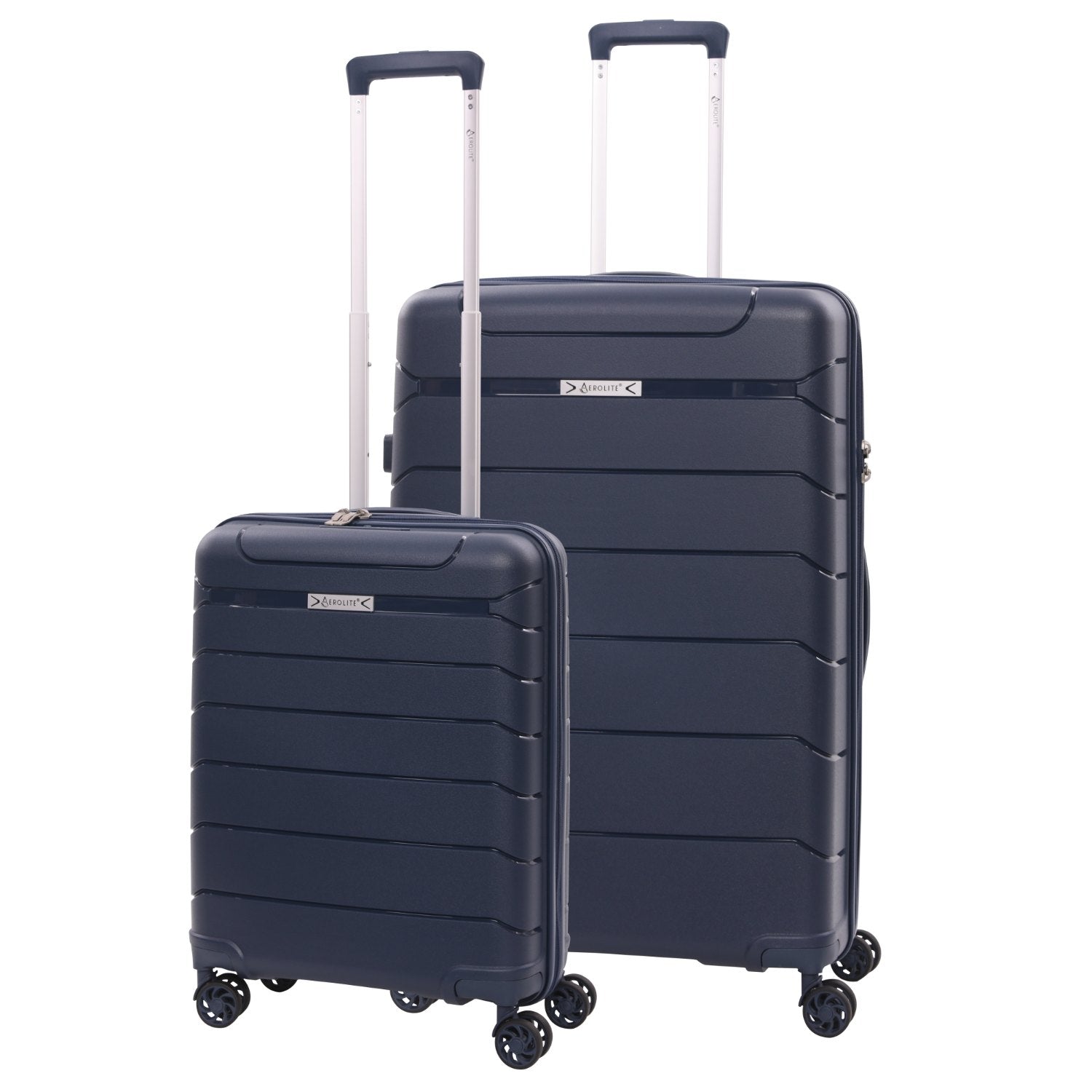 Aerolite Premium PP 2-Piece Luggage Set, Lightweight Polypropylene Hard Shell Suitcases with 4 Dual Spinner Wheels & TSA Lock, Expandable Cabin (21”), Large (28”), Expandable Carry-On Case Included – Navy