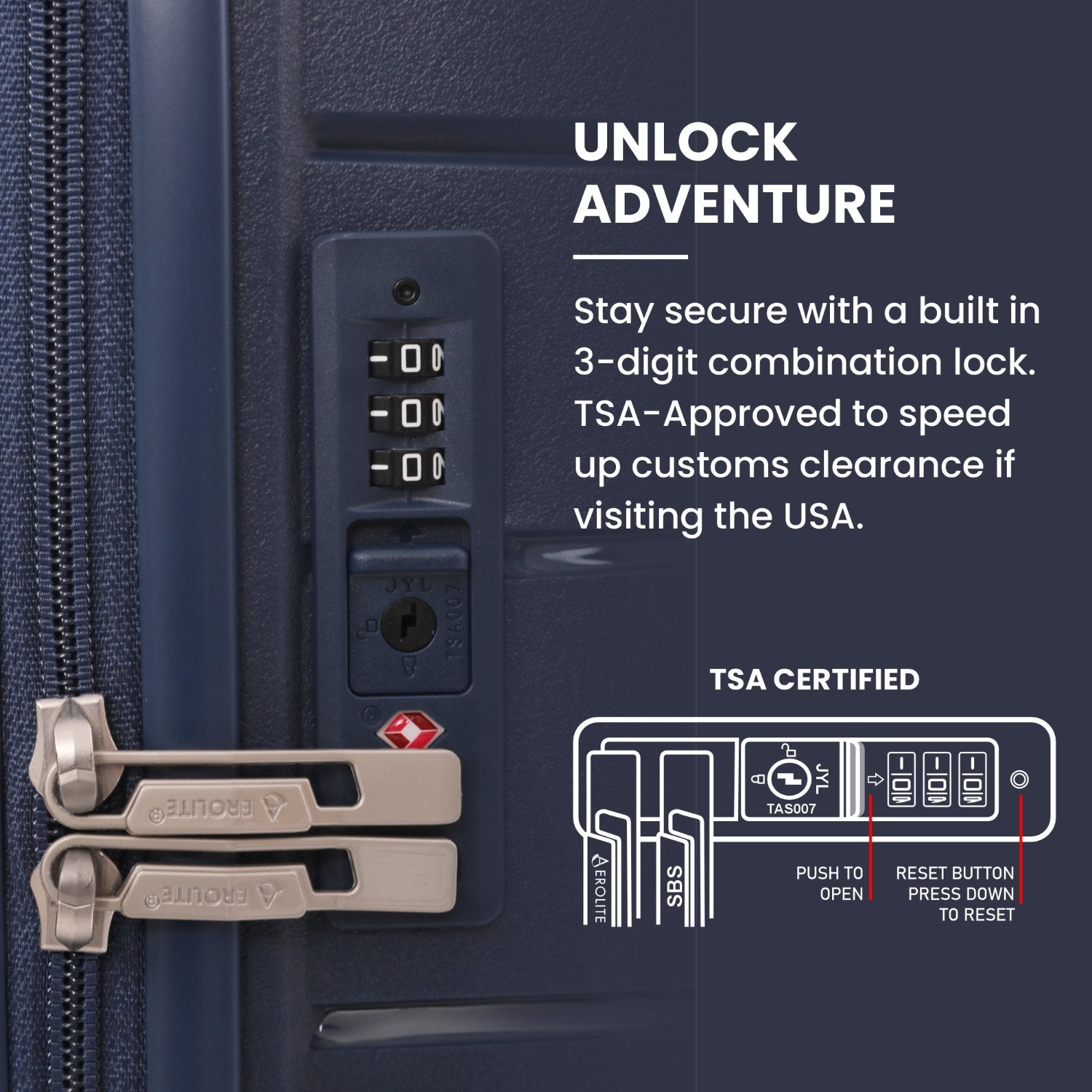 Aerolite Premium PP 3-Piece Luggage Set, Lightweight Polypropylene Hard Shell Suitcases with 4 Dual Spinner Wheels & TSA Lock, Expandable Cabin (21”), Medium (24”), Large (28”), Expandable Carry-On Case Included – Navy