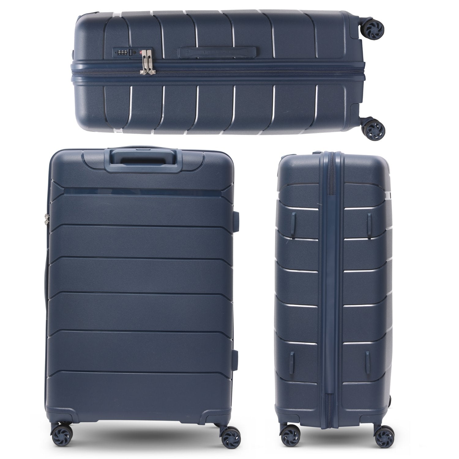 Aerolite Premium PP 3-Piece Luggage Set, Lightweight Polypropylene Hard Shell Suitcases with 4 Dual Spinner Wheels & TSA Lock, Expandable Cabin (21”), Medium (24”), Large (28”), Expandable Carry-On Case Included – Navy