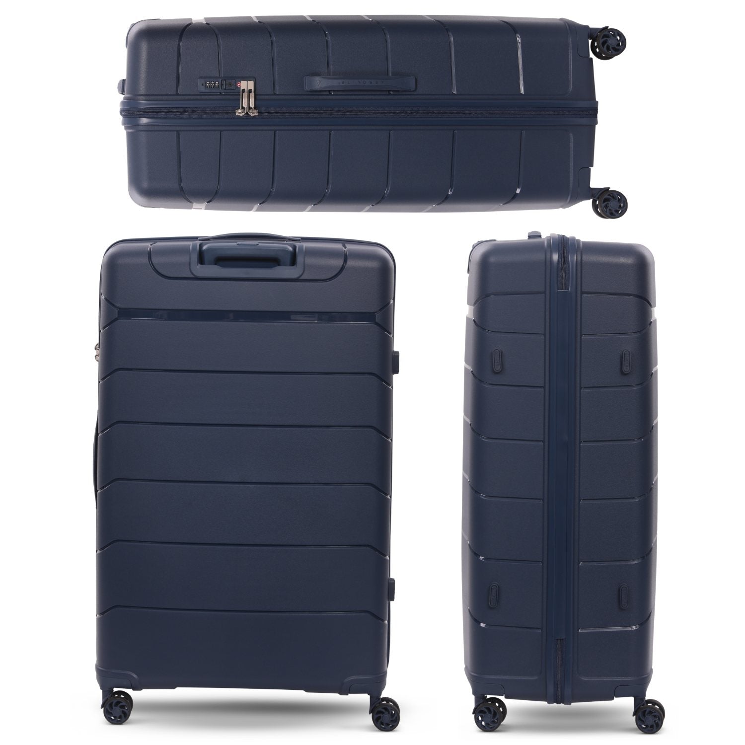 Aerolite Premium PP 4 Piece Hard Shell 4 Dual Wheel Spinner Travel Luggage Suitcase Set , Expandable Cabin + Medium + Large + Extra Large - Navy