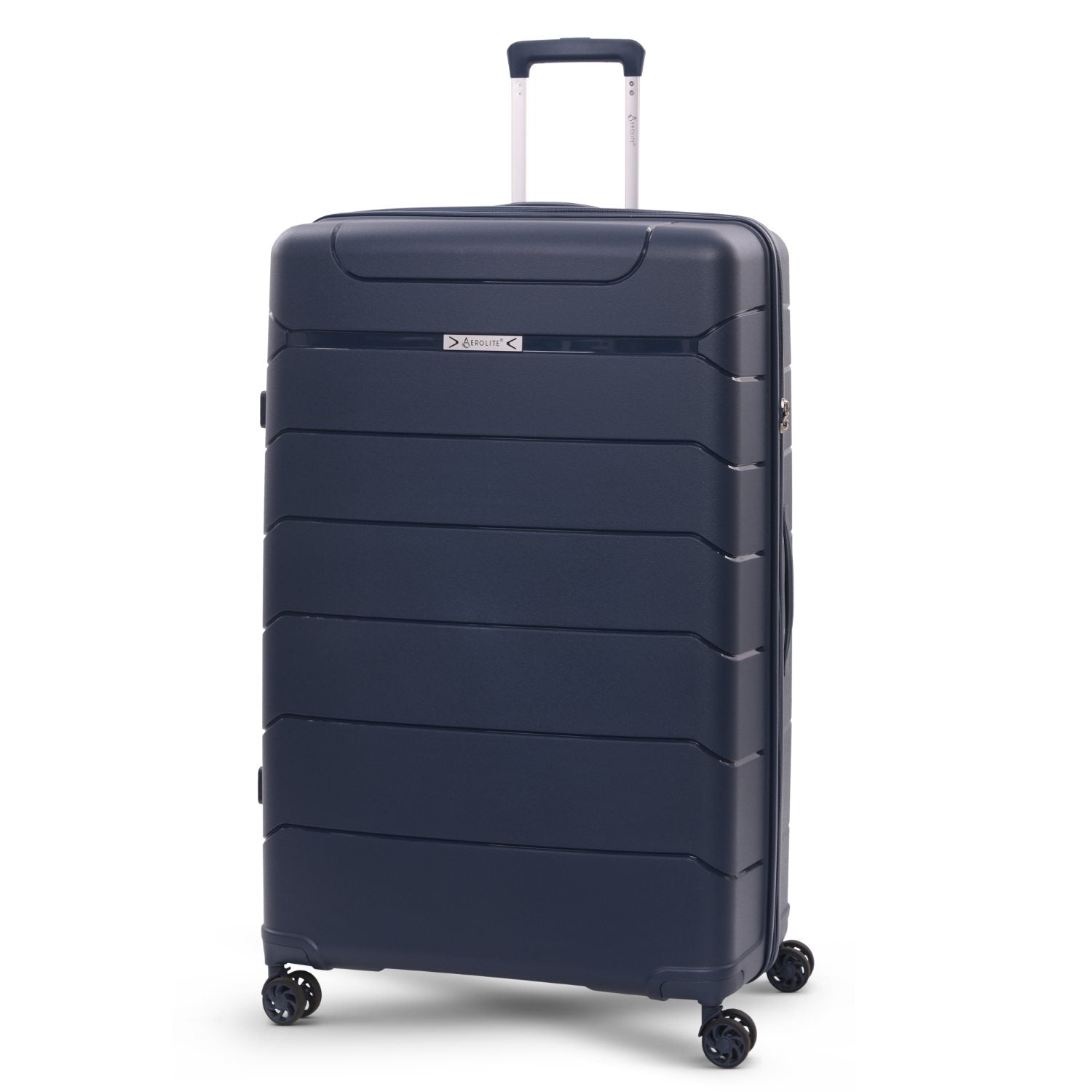 Aerolite Premium PP 4 Piece Hard Shell 4 Dual Wheel Spinner Travel Luggage Suitcase Set , Expandable Cabin + Medium + Large + Extra Large - Navy