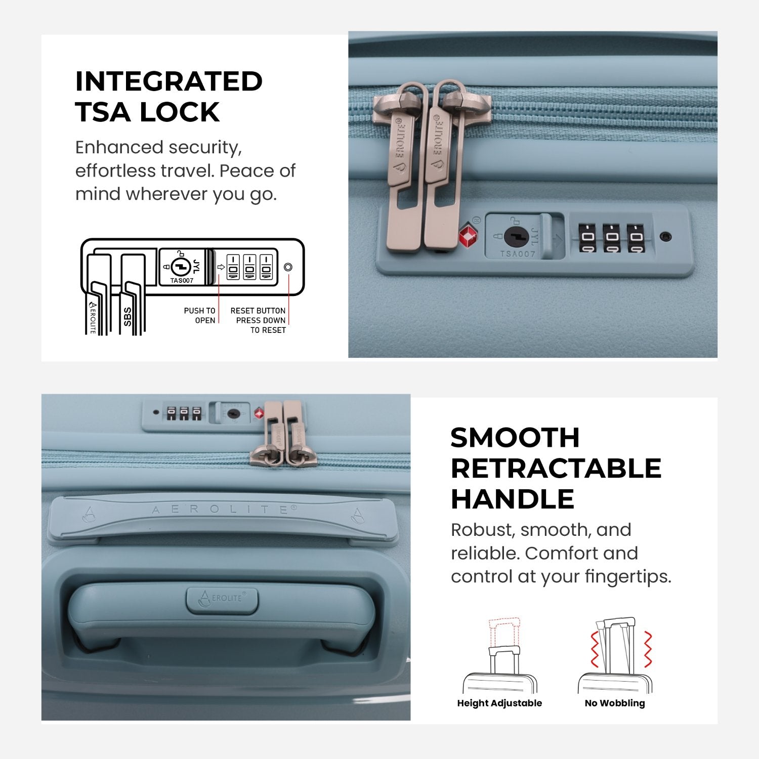 Aerolite Travel Bundle – 55x40x20/23cm Expandable Cabin Suitcase + 40x20x25cm Ryanair-Free Underseat Bag with TSA Lock – Lightweight, Airline-Approved Set (Sage+Black)