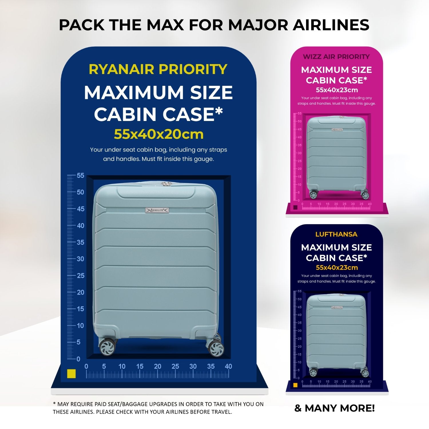 Aerolite Travel Bundle – 55x40x20/23cm Expandable Cabin Suitcase + 40x20x25cm Ryanair-Free Underseat Bag with TSA Lock – Lightweight, Airline-Approved Set (Sage+Black)
