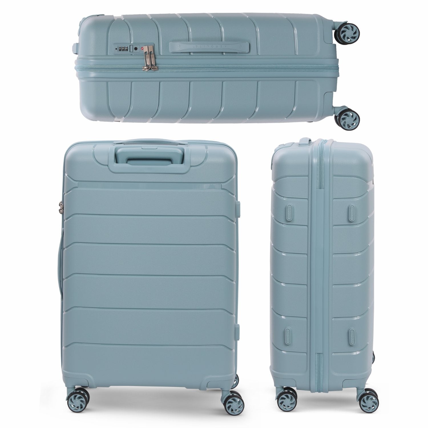 Aerolite Premium PP 4 Piece Hard Shell 4 Dual Wheel Spinner Travel Luggage Suitcase Set , Expandable Cabin + Medium + Large + Extra Large - Sage