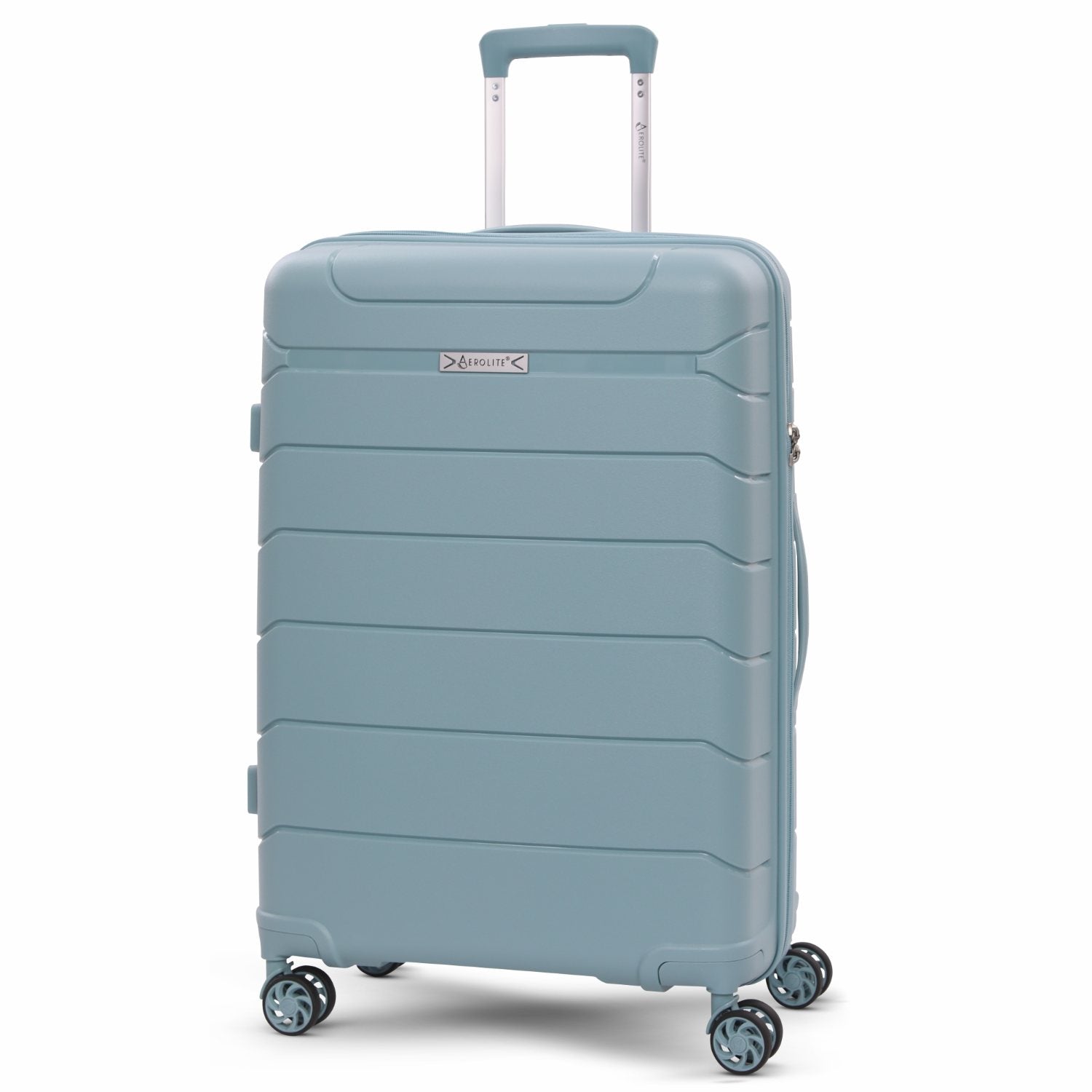 Aerolite Premium PP 4 Piece Hard Shell 4 Dual Wheel Spinner Travel Luggage Suitcase Set , Expandable Cabin + Medium + Large + Extra Large - Sage