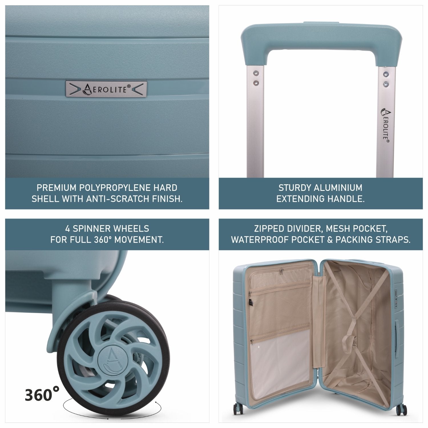 Aerolite 28” Large 100L Lightweight Polypropylene (PP) Check-In Suitcase – Hard Shell Luggage with Spinner Wheels, TSA Lock & Waterproof Pocket, Sage