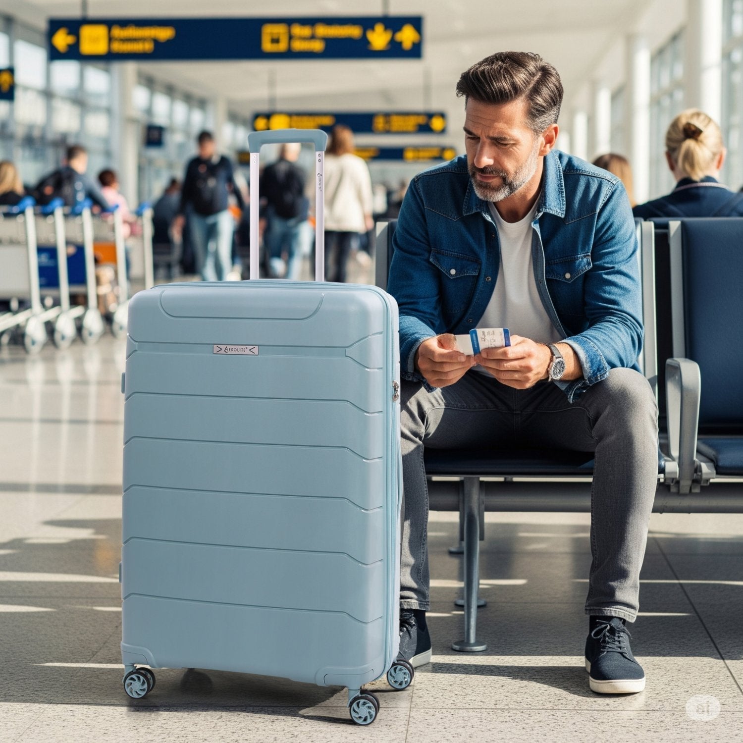 Aerolite Premium PP 2-Piece Luggage Set, Lightweight Polypropylene Hard Shell Suitcases with 4 Dual Spinner Wheels & TSA Lock, Expandable Cabin (21”), Large (28”), Expandable Carry-On Case Included – Sage