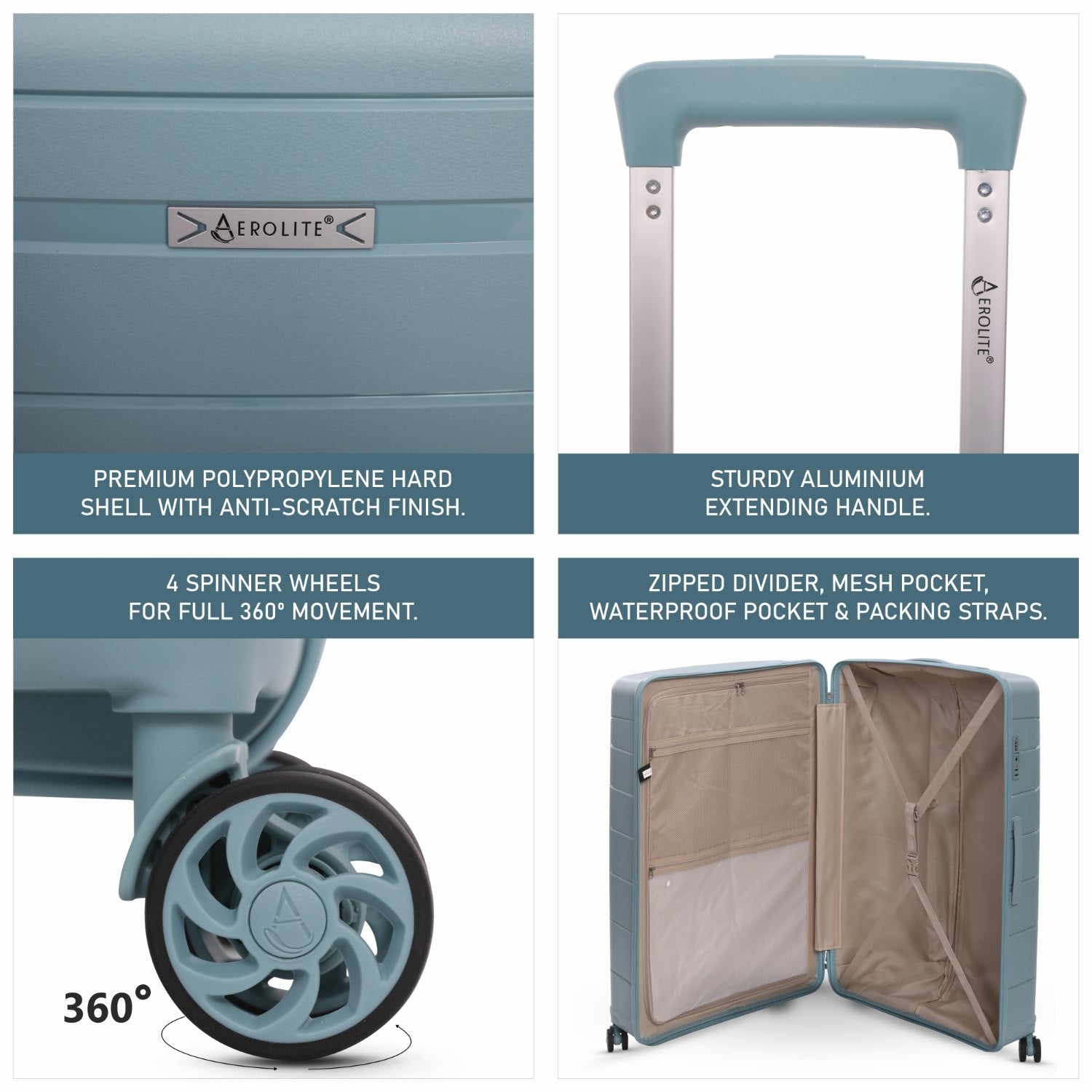 Aerolite 32” XL 144L Polypropylene (PP) Checked Luggage – Lightweight Extra Large Hard Shell Suitcase with 4 Spinner Wheels, TSA Lock & Waterproof Pocket – Sage