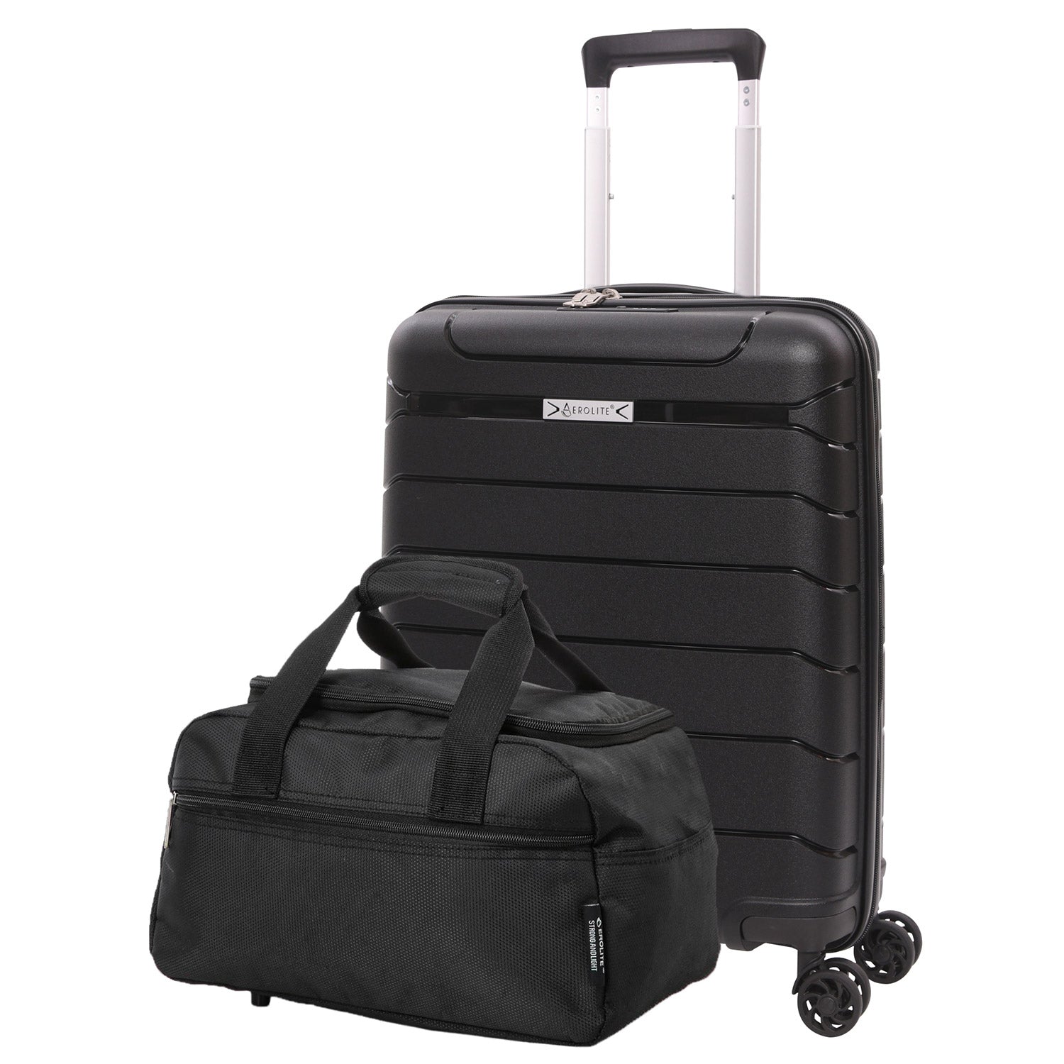 Aerolite Travel Bundle – 55x40x20/23cm Expandable Cabin Suitcase + 40x20x25cm Ryanair-Free Underseat Bag with TSA Lock – Lightweight, Airline-Approved Set (Black)