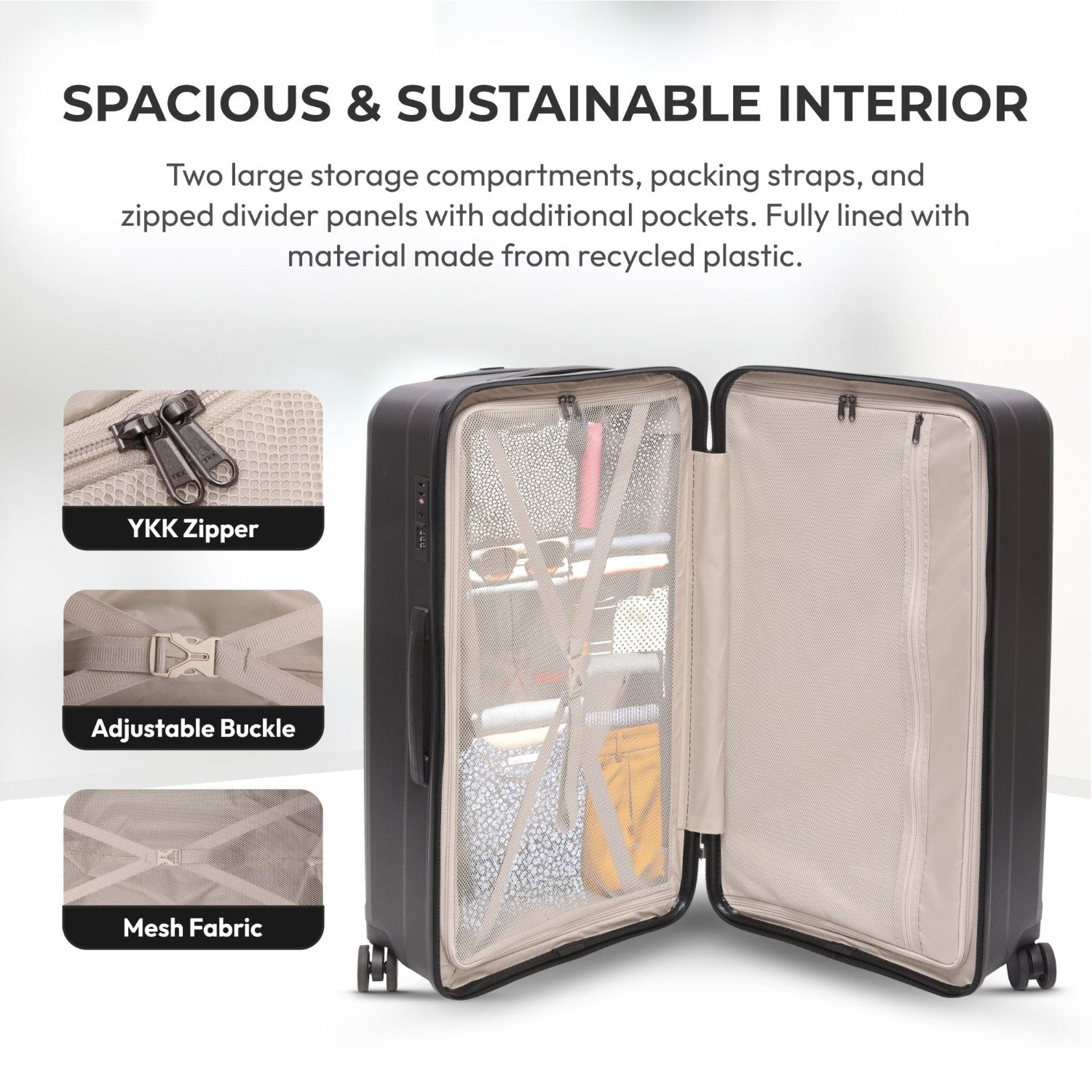 Aerolite 108L Extra-Large Travel Trunk – Durable Polypropylene Shell, 4 Dual-Wheel Spinner, TSA Lock, YKK Zippers & Fresh-Lining Interior – Black