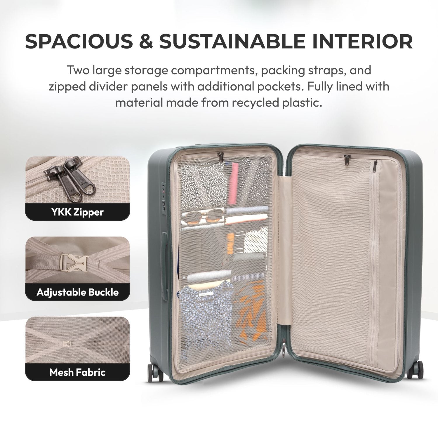 Aerolite 108L Extra-Large Travel Trunk – Durable Polypropylene Shell, 4 Dual-Wheel Spinner, TSA Lock, YKK Zippers & Fresh-Lining Interior – Dark Green