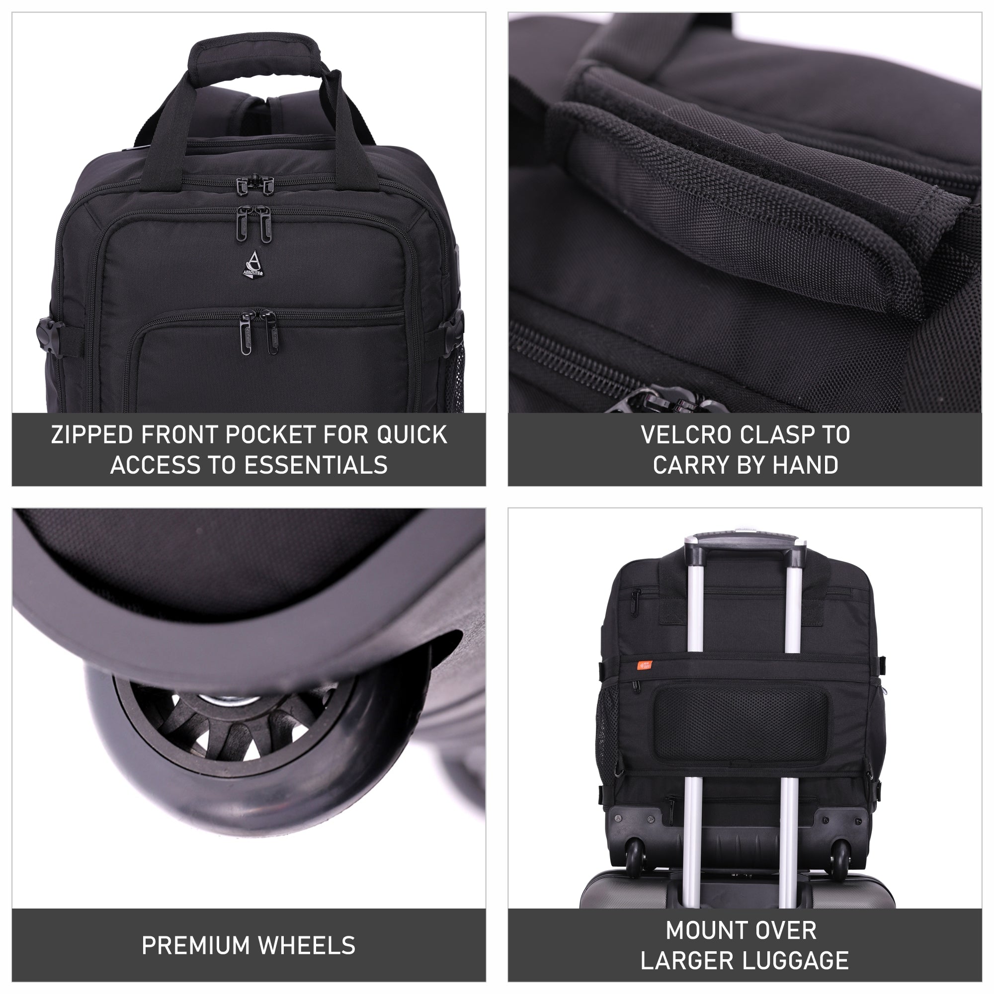 Aerolite 45x36x20 Easyjet Maximum Size Backpack Trolley Bag With 2 Wheels Recycled Eco-Friendly Cabin Luggage Approved Extendable Handle Travel Carry On Holdall Flight Rucksack with 10 Year Warranty - Aerolite UK