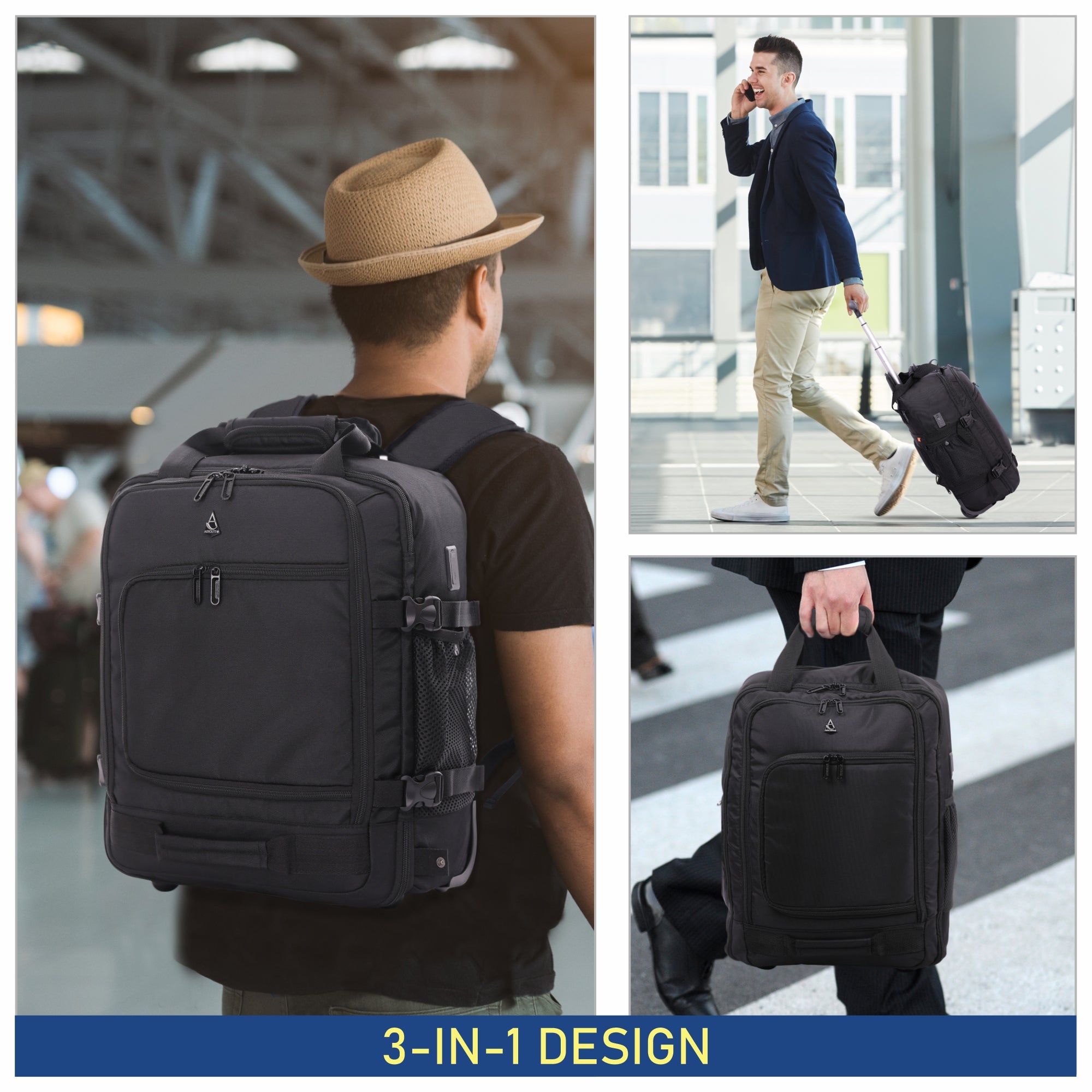 Aerolite 45x36x20 Easyjet Maximum Size Backpack Trolley Bag With 2 Wheels Recycled Eco-Friendly Cabin Luggage Approved Extendable Handle Travel Carry On Holdall Flight Rucksack with 10 Year Warranty - Aerolite UK