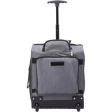 Rear view of Aerolite MiniMAX black suitcase with sturdy wheels and durable fabric, designed for travel convenience.
