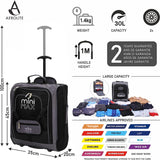 Aerolite MiniMAX black suitcase with 30L capacity, 2-year warranty, and airline-approved under-seat dimensions of 45x35x20cm.