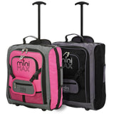 Aerolite MiniMAX pink and black suitcases side by side, showcasing their stylish and compact travel-friendly design.