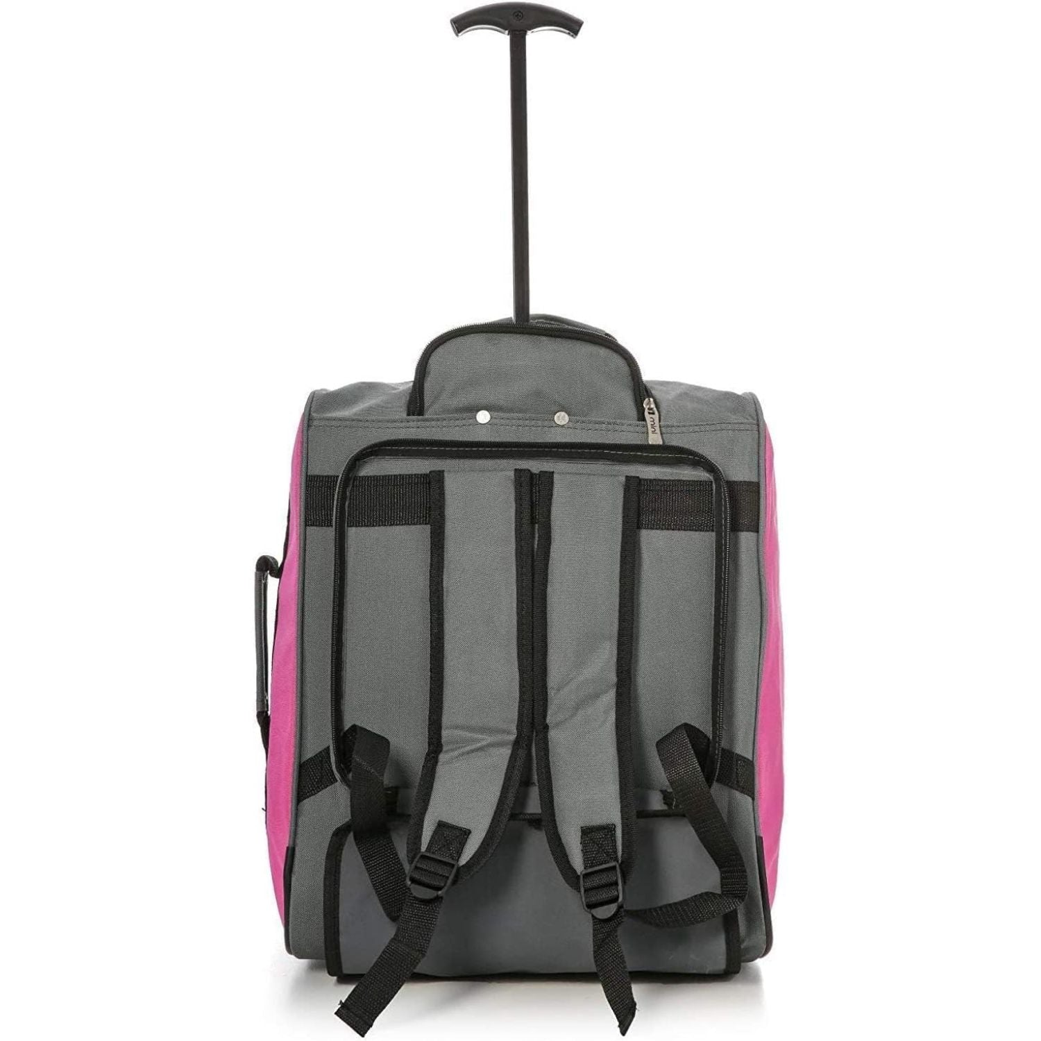 Back view of Aerolite MiniMAX pink suitcase with backpack straps and compact design, ideal for under-seat travel.