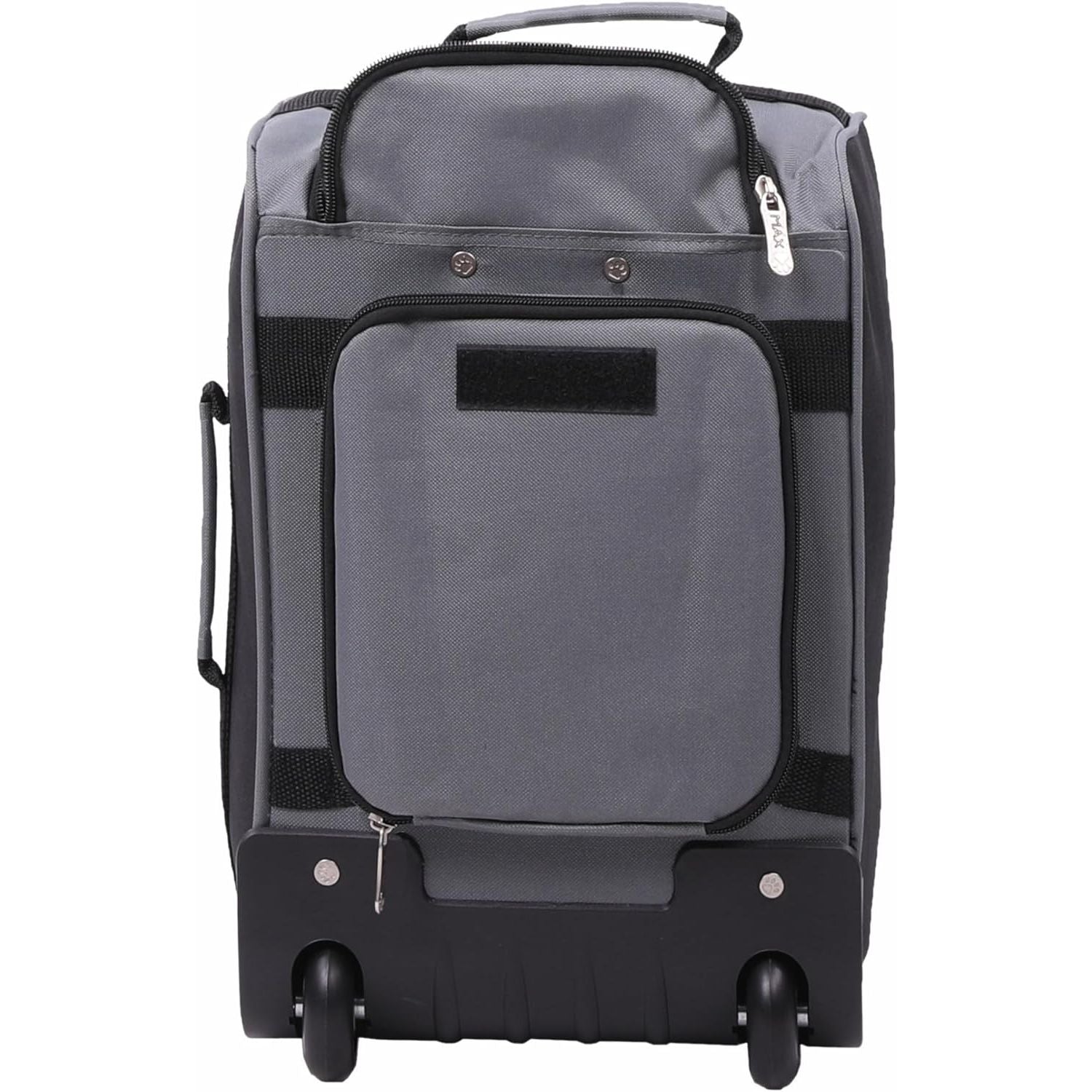 Back view of Aerolite MiniMax trolley backpack in grey, showing the retractable handle storage and sturdy wheelbase.