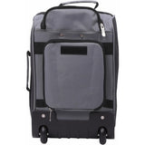 Back view of Aerolite MiniMax trolley backpack in grey, showing the retractable handle storage and sturdy wheelbase.
