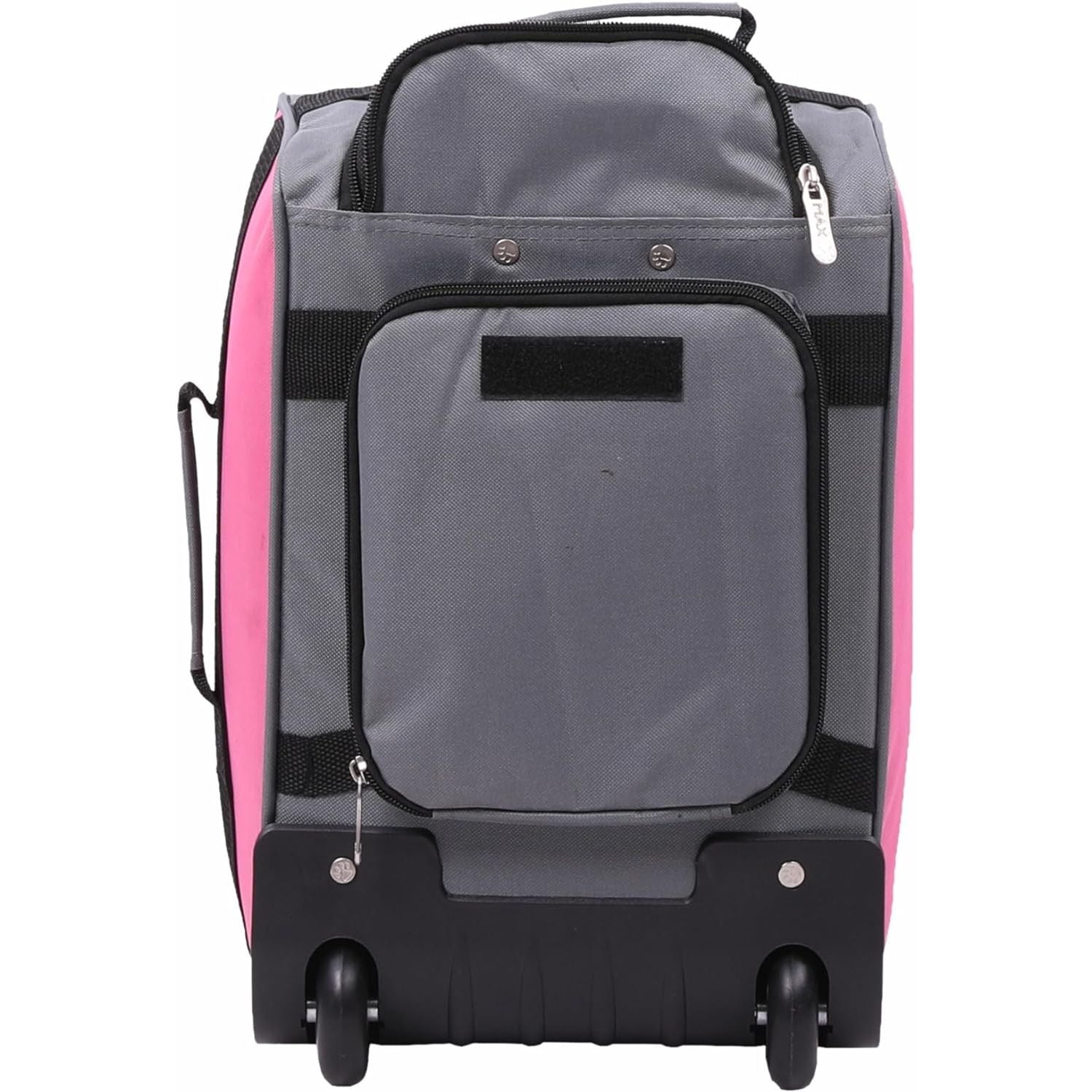 Back view of Aerolite MiniMax trolley backpack in grey, showing the retractable handle storage and sturdy wheelbase.