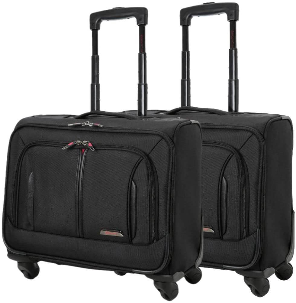 Aerolite Rolling Padded Laptop Case With 4 Wheels - Fits up to 15.6", Overnight Trolley Business Hand Cabin Luggage Case Easyjet Plus/Flexi/Up Front/Extra Legroom, British Airways & Jet2 Approved Black