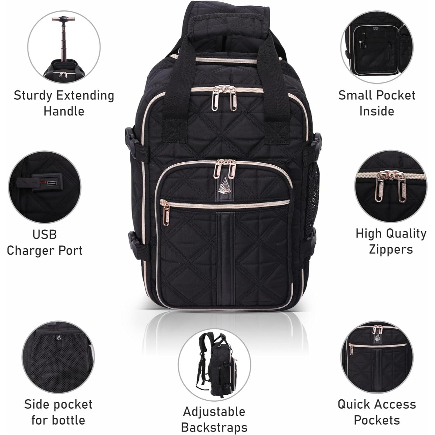 Aerolite 40x20x25 Ryanair Maximum Size Backpack Trolley Bag with 2 Wheels Eco-Friendly Cabin Luggage Approved Extendable Handle Travel Carry On Holdall Flight Rucksack with 10 Year Warranty (Quilted) - Aerolite UK