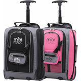 Set of two Aerolite MiniMax trolley backpacks in black and pink, showcasing their compact design and airline compatibility.