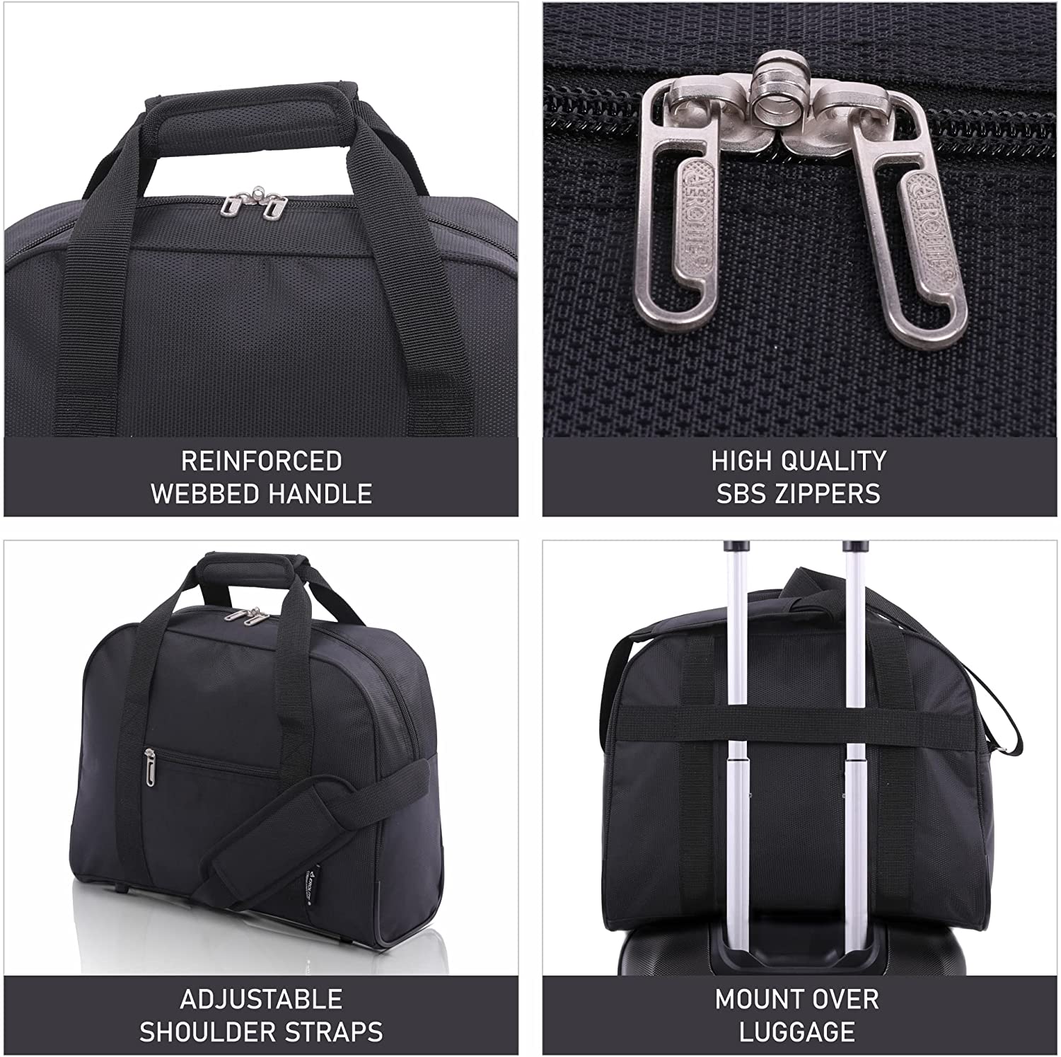 AEROLITE (40x30x15cm) British Airways Maximum, KLM, Air France, Turkish Airlines Maximum Allowance Size Holdall, Cabin Luggage Under Seat Flight Bag, Black