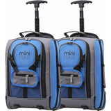 Set of two Aerolite MiniMax trolley backpacks in blue and grey, showcasing their compact design and airline compatibility.