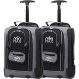 Set of two Aerolite MiniMax trolley backpacks in black and grey, showcasing their compact design and airline compatibility.