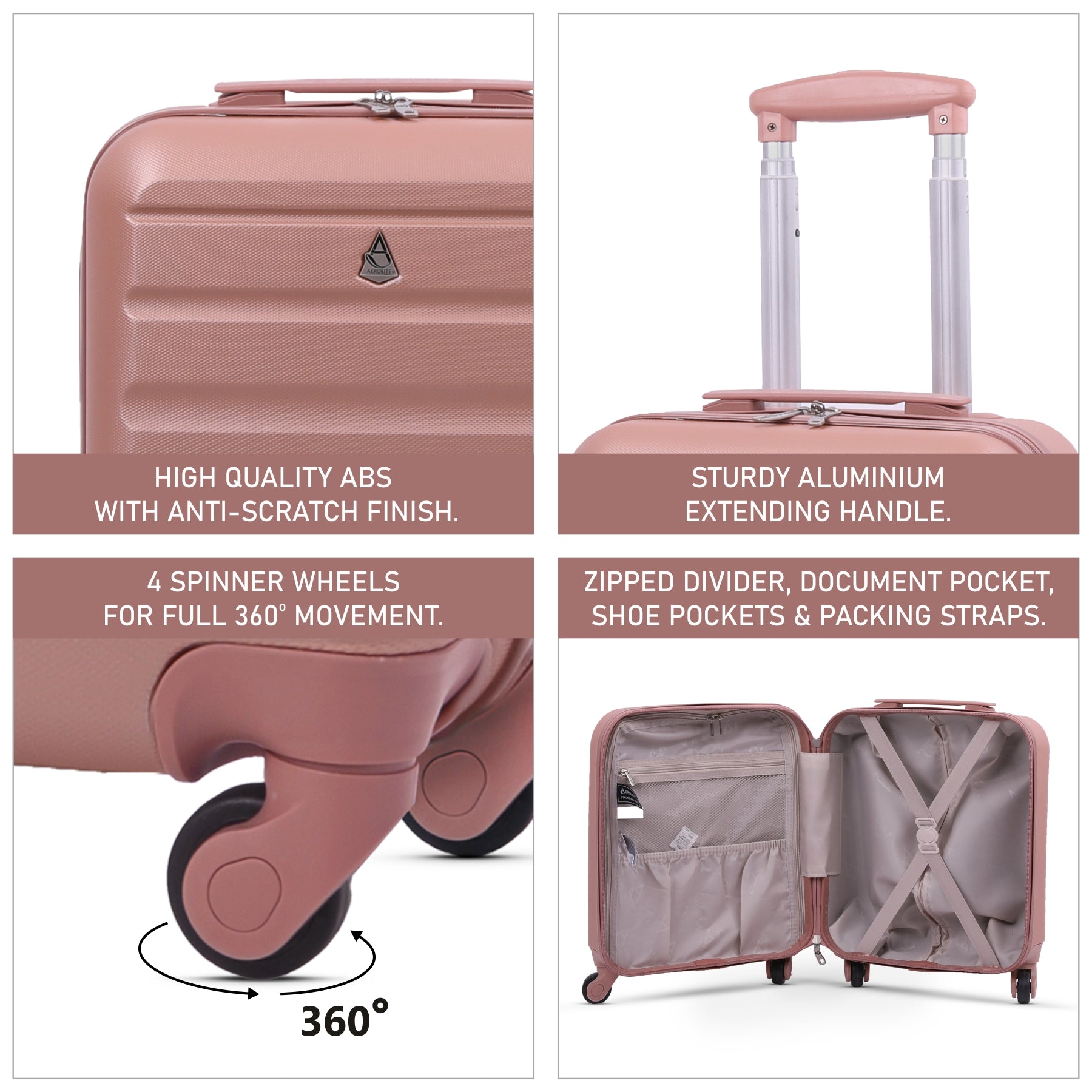 Aerolite 45x36x20cm easyJet Maximum Size Hard Shell Carry On Hand Cabin Luggage Underseat Flight Suitcase with 4 Wheels - Aerolite UK