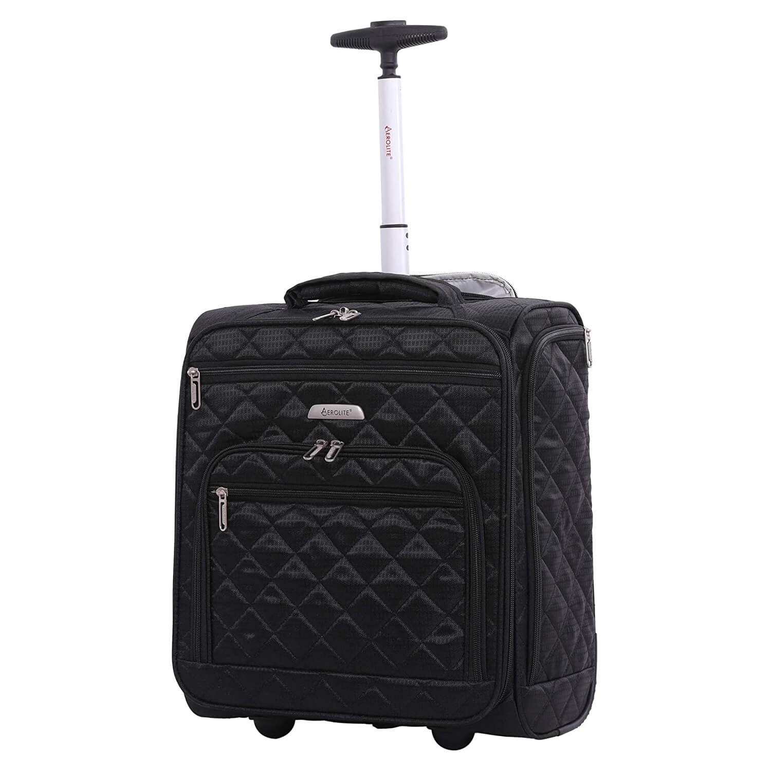 Aerolite 45x36x20cm Easyjet carry-on cabin luggage in black with quilted design, high-mileage wheels, and SBS zips, 2024 model.