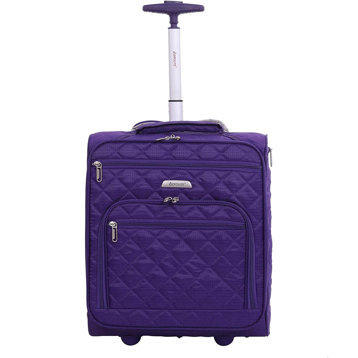 Aerolite 45x36x20cm Easyjet cabin luggage in purple with quilted design, high-mileage wheels, and SBS zips, 2024 model.
