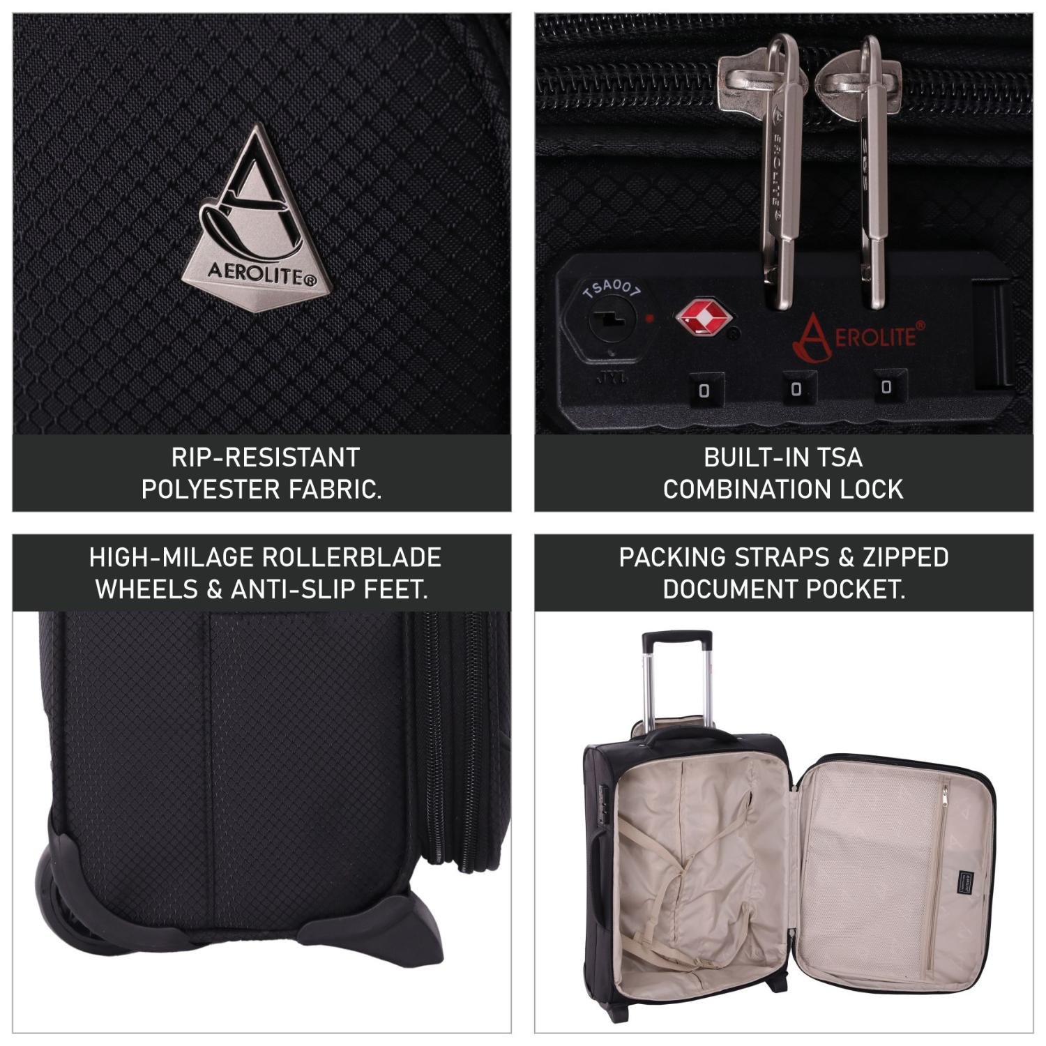 Aerolite Expandable (55x40x20cm) to (55x40x23cm) Ryanair (Priority) Maximum Allowance Lightweight Cabin Hand Luggage 2 Wheels, Approved for Ryanair Priority, Lufthansa, Turkish Airlines, and Many More - Aerolite UK