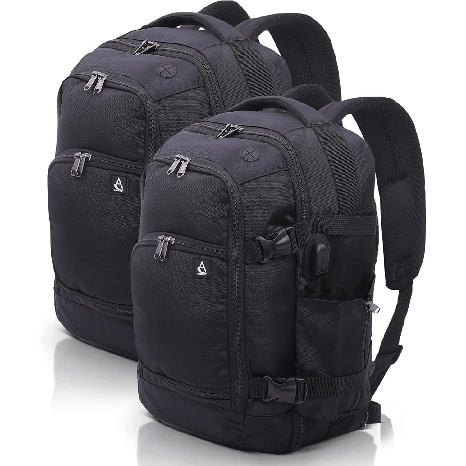 Aerolite (40x20x25cm) Backpack/Rucksack Approved for Ryanair with YKK Zippers, Built-in USB Charging Port, Black