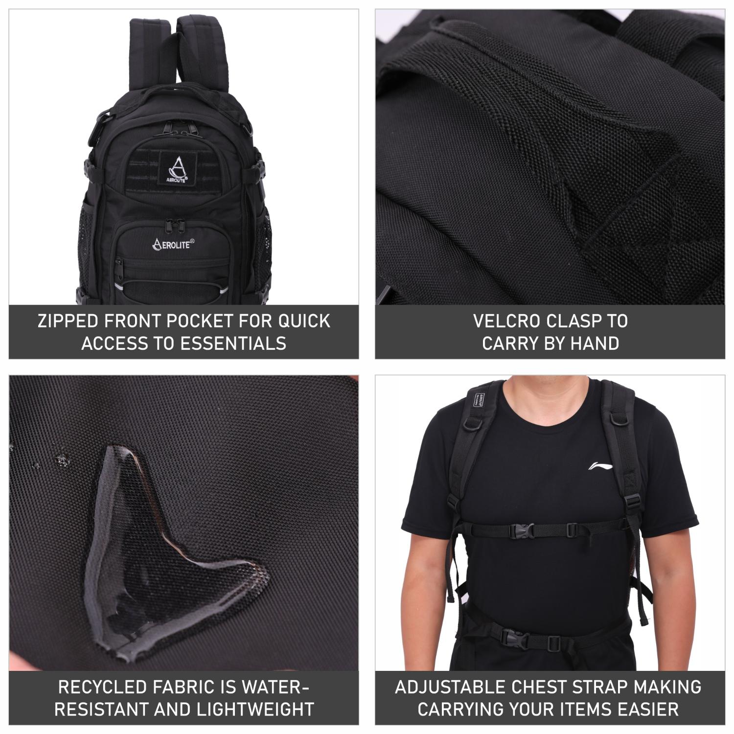 Aerolite 40x20x25 Ryanair Maximum Size Tactical Backpack Eco-Friendly Shower-Resistant Cabin Luggage Camping Hiking Trekking 20L Approved Travel Carry On Flight Rucksack with 10 Year Warranty - Aerolite UK