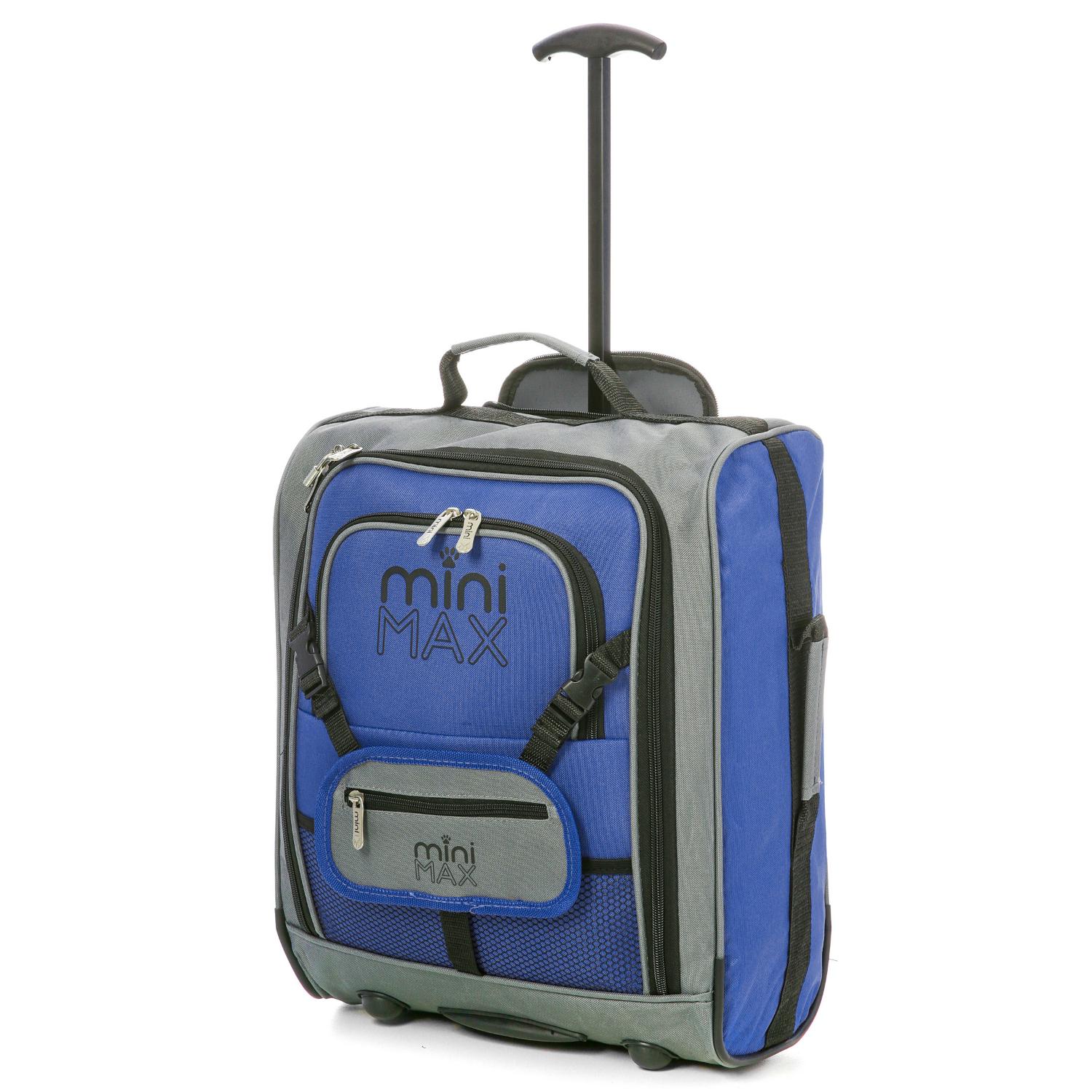 Aerolite MiniMAX blue suitcase with front pouch and backpack straps, ideal for EasyJet under-seat luggage.