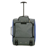 Back view of Aerolite MiniMAX blue suitcase with durable fabric and compact design, ideal for under-seat travel.